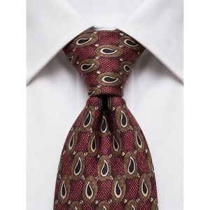 Countess Mara Mens Silk Tie Burgundy Gold Navy Paisley Geometric Made in USA 4in